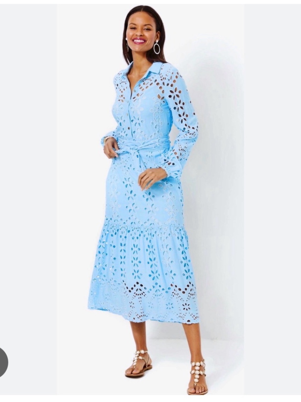 Lilly Pulitzer NWOT Zia Eyelet Midi Shirtdress Hydra Blue Soiree Eyelet